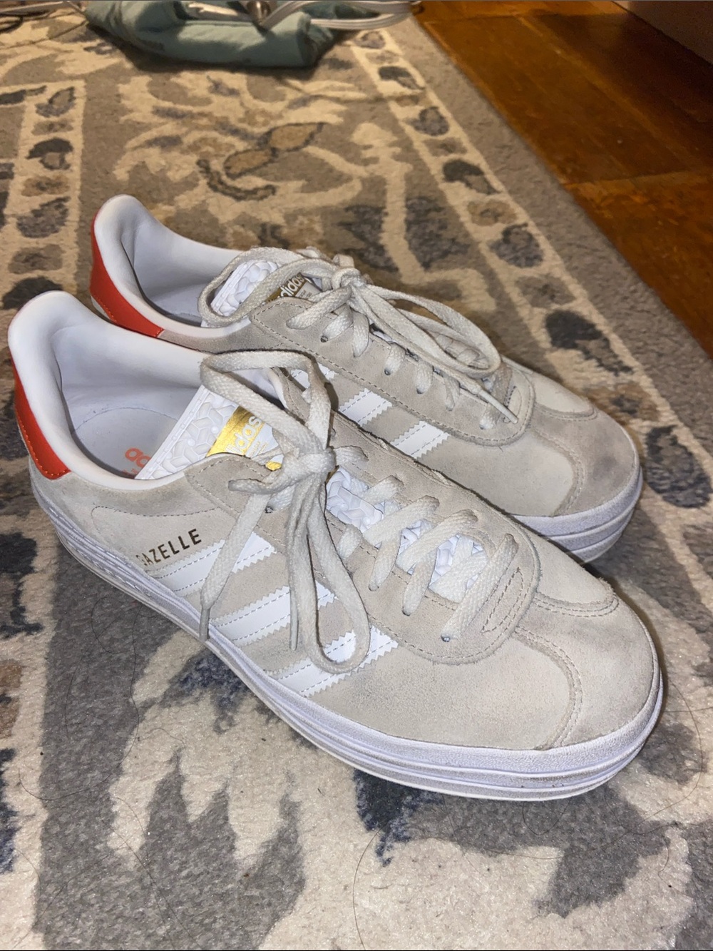 adidas Gazelle Suede Sneakers in Off-White with Red Heel